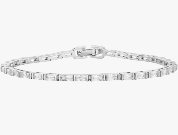 14K Gold Plated CZ Tennis Bracelet For Women | Classic Emerald Cut Simulated Diamond Bracelet